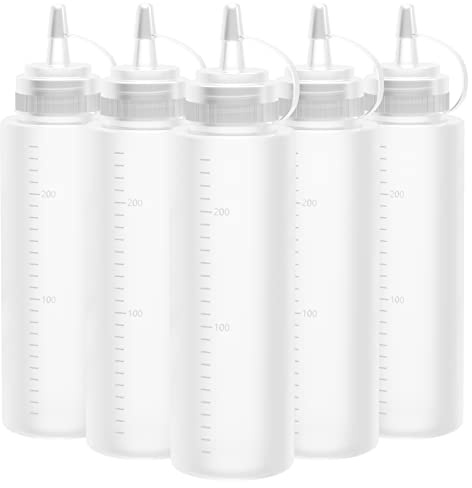 Lestiven Squeeze Flasche,5 Stück 250ml 8oz Plastik Quetschflasche für Malen | Mit Kappen - BPA Frei,Kein Leck Condiment Flaschen für Backen,Ketchup,scharfe Soße,Olivenöl, Saucenflasche