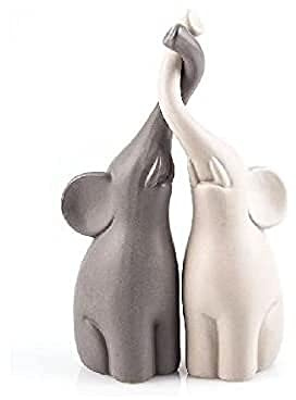 pajoma® Verliebte Elefanten 2er-Set aus Keramik | Höhe 25,5 cm - Harmonisches Pärchen in Beige & Grau | Tierfigur Dekoration, Dekofigur, Tischdeko für Küche, Bad, Wohn- und Schlafzimmer