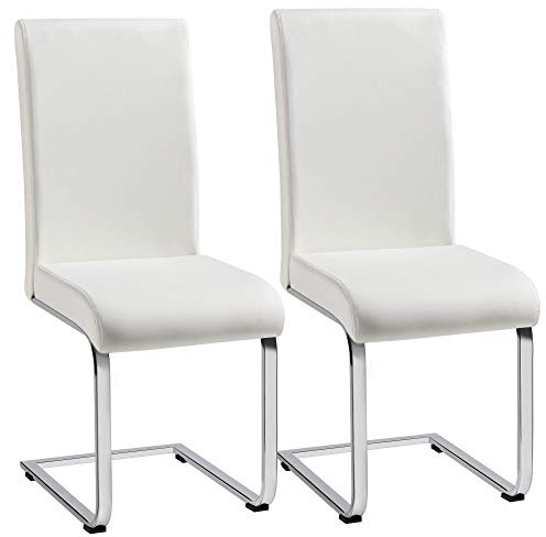 Yaheetech Esszimmerstühle 2er Set Schwingstuhl hohe Rückenlehne Weiß | Moderner Küchenstuhl, Ergonomisch, Freischwinger mit hoher Rückenlehne, Kunstleder, für Küche, Esstisch, 135 kg belastbar