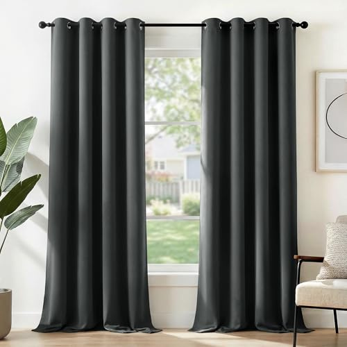 Deconovo Ösenvorhang Blickdicht Deko Thermovorhang Hitzeschutz Dunkelgrau | 2er Set, H220 x B140 cm, Vorhang Blickdicht，Gardinen mit Ösen, Verdunkelnd und Hitzeschutz，für Schlafzimmer und Wohnzimmer