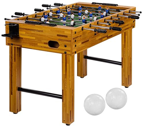 GAMES PLANET Tischfussball „Glasgow“, 5 Dekore: Holz/Schwarz/Blau/Soccer/Weiß, inkl. 2 Bälle, 2 Getränkehalter, höhenverstellbare Füße, hochgezogene Spielfeldecken, Tischkicker, Kicker, Kickertisch