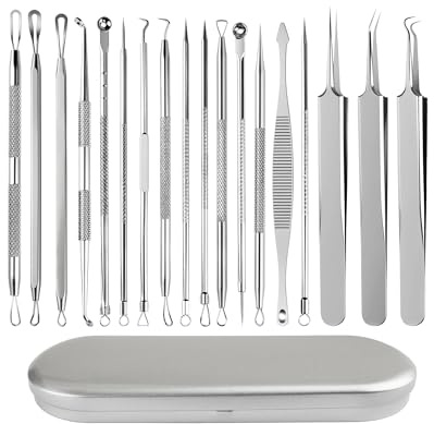 lulir Komedonenquetscher & Mitesserentferner– Rostfreier Edelstahl, Blackhead Remover Kit & Pinzette für Akne, inklusive tragbarer Aufbewahrung (18-teiliges)