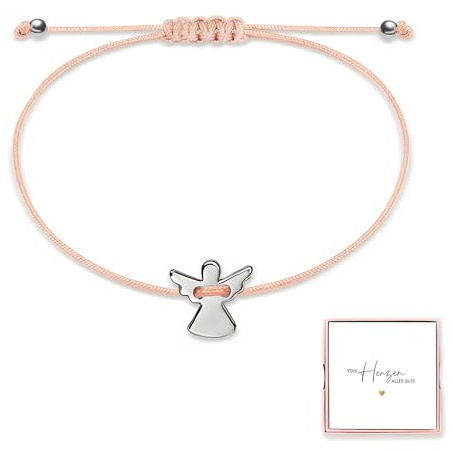 Schutzengel Armband Silber mit Verstellbarem Geflochtenem Seil - Engel Armbändchen als Kommunionsgeschenke, Taufgeschenke - Konfirmation Taufe Kommunion Geschenke für Mädchen Jungen & Frauen
