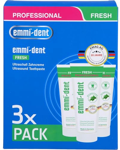 Emmi-dent Ultraschall Zahncreme "Fresh" – Pfefferminz-Geschmack – Ideal für empfindliche Zähne & Zahnfleisch – Vegan – Ohne Mikroplastik & Nanomaterialien – 3x 75 ml