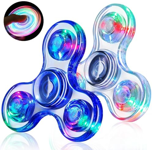 Gigilli Fidget Spinner 2 Pack, LED Light Kristalle Fidget Spinner Spielzeug Finger Toy Party Favors für Kinder, Stressabbau Anti Angst Sensorisches Spielzeug, Weiß & Blau