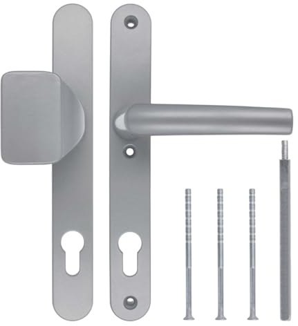 Türgriff/Türdrücker/Türklinke/Drückergarnitur DHS 92mm (Schildbreite 32mm) - Silber F1 - mit Knauf
