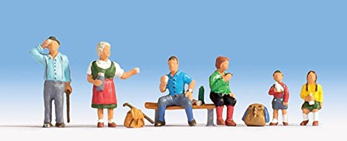 NOCH® Wanderer, Modelleisenbahn 6 Figuren-Set, 1:87 H0 handkolorierte Figuren für Dioramen und Modellbahnanlagen
