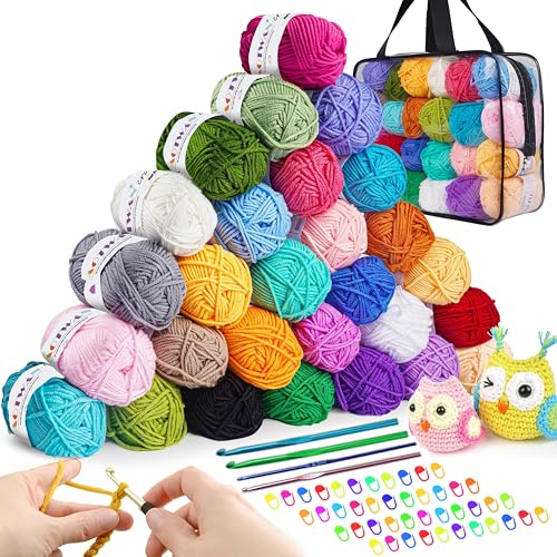 Häkelgarn 28 Farben 25g Acryl Wolle Zum Häkeln Stricken Handstrickgarn Sets Acryl Garn Häkelnwoll Tragbar Häkelset für Anfänger Kunsthandwerk Baumwolle für DIY-Häkelprojekt