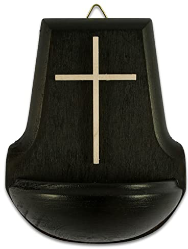 MaMeMi Holz-Weihkessel mit Motiv Kreuz Ahorn, dunkel