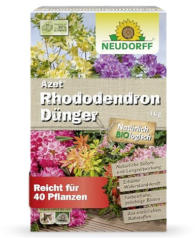 Neudorff Azet RhododendronDünger – Bio Rhododendrondünger mit Mykorrhiza sorgt für farbenfrohe und prächtige Blüten mit 3 Monaten Langzeitwirkung, 1 kg