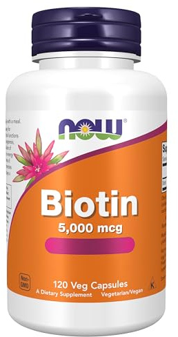 Now Foods, Biotin, 5.000mcg, Vitamin B7, Hochdosiert, 120 vegane Kapseln, Laborgeprüft, Glutenfrei, Sojafrei, Vegetarisch, ohne Gentechnik