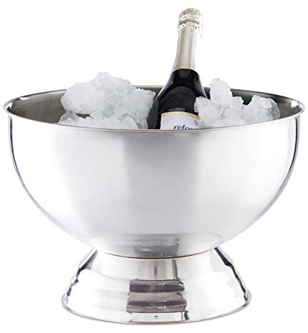 Relaxdays Sektkühler Schale, XXL Eiswürfelbehälter für Wein, silber | Champagner, Edelstahl, Getränkekühler D: 36,5 cm
