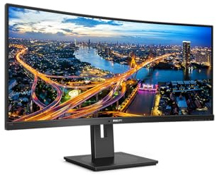 PHILIPS 346B1C - 34 Zoll WQHD Curved USB-C Docking Monitor, höhenverstellbar (3440x1440, 100 Hz, HDMI, DisplayPort, USB-C, RJ45, USB Hub) schwarz
