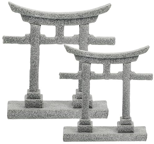 2Stücke Japanische Steinlaterne Mini Pagode Statue Asiatische Deko Garten Skulptur Bonsai Pavillion Miniatur Dekoration Aquarium Ornament Feengarten Micro Landschaft Zubehör
