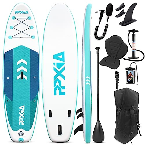 SUP Board, Aufblasbares Stand Up Paddling Board Set Breites Stabiles Design 320cm×82×15cm bis 200KG mit Komplettes Zubehör, Surfbrett Surfboard für Kinder & Erwachsene (Mintgrün)