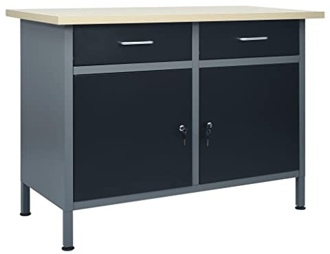 vidaXL Werkbank 2 Schubladen mit Kugellager 2 Schränke mit Türen Werktisch Werkstatt Heimwerker Montagewerkbank Arbeitstisch Schwarz 120x60x85cm Stahl
