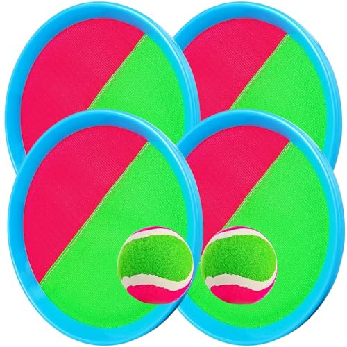 Klettballspiel. Gartenspielzeug. Strandspiele. Strand- und Wasserspielzeug – Wurf- und Fangspiel mit wasserfestem Klettverschluss, 4 Schläger und 2 Bälle – Pool- und Outdoor-Spiele