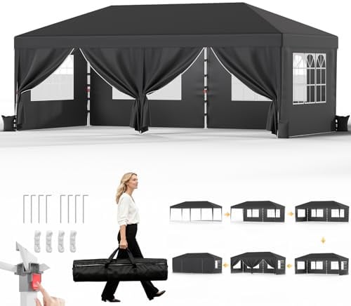 JUMMICO 3x6m Faltpavillon｜Höhenverstellbar & Stabiler｜Dicke wasserdichte Plane + Klettverschlüsse für Windschutz｜Perfekt für Gartenfeste, Camping & Outdoor-Events｜Schnell aufbaubar & platzsparend