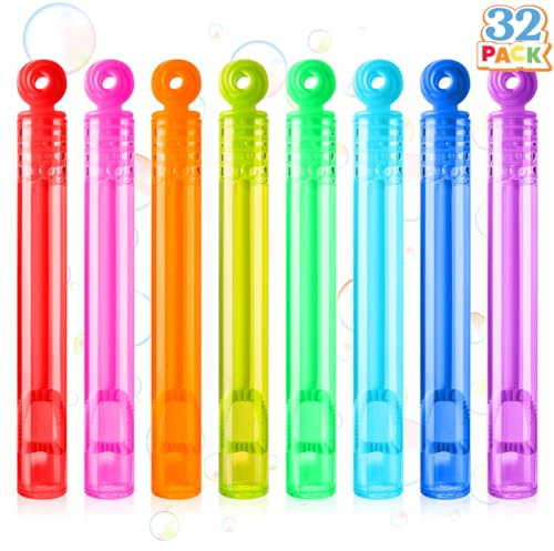 JOYIN 32 Stück Mini Seifenblasen für Kinder in 8 Farben, Mitgebsel Kindergeburtstag Gastgeschenke, Seifenblasen Spielzeug, Kleine Geschenke für Kinder ab 3 Jahren