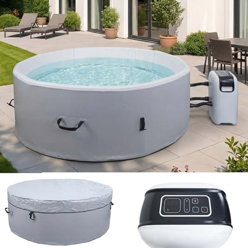 Mendler Whirlpool HWC-N97 rund Ø180cm, grau-weiß | 5 Personen, In-/Outdoor, heizbar aufblasbar Pumpe, Dropstitch-Gewebe