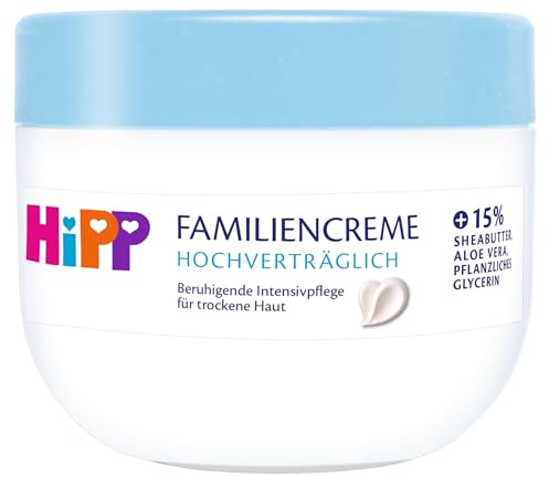 HiPP hochverträglich Familiencreme, mit Sheabutter, Aloe Vera und pflanzlichen Glycerin für trockene Haut, parfumfrei & hypoallergen, bei Neigung zu Neurodermitis, 300 ml