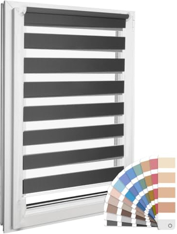 Home-Vision Premium DuoRollo Klemmfix ohne Bohren mit Klemmträgern Doppelrollo für Fenster & Türen (Schwarz B40cm x H150cm) Lichtschutz Tag & Nacht Rollos einfache Montage
