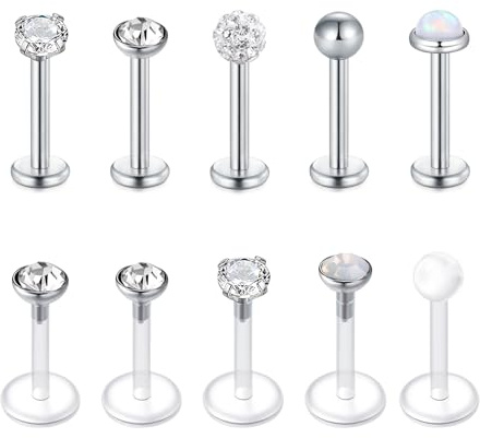 MODRSA 16G Durchsichtig Acryl & Chirurgenstahl Lippenpiercing Stud Medusa Piercing Tragus Ohr Piercing Bioflex Lippen Helix Retainer Schmuck 8MM Stab