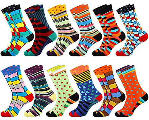 Jeasona 12 Paare Bunte Socken Herren 39-49 Lustige Anzugsocken Männer | Witzige Business Baumwolle Socken für Männer