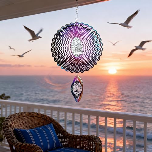 TFANUO Edelstahl Windspiel 3D Hängende Wind Spinner 25cm Leicht Drehendes Kinetic Windmobile Fenster- und Garten-Dekoration