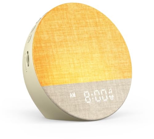 Dreamegg Sunrise 1 Tageslichtwecker Sonnenaufgang, Weißes Rauschen Gerät | 29 Weißes Rauschen, Dimmbare 9 RGB-Nachtlicht, Sunrise Alarm Clock für Erwachsene & Babys, Schlafzimmer & Geschenk