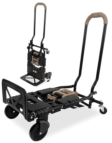 2 in 1 Handwagen | Sackkarre | bis 180kg | Schwerlast Transportwagen | Große Räder | Handkarre | Stapelkarre | Transportkarre | Multifunktional | Braun