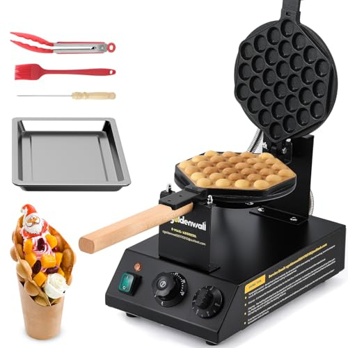 CGOLDENEWALL Bubble Waffeleisen Gewerbe, Antihaftbeschichtung, 1400W | 0–5 Min. Timer & 50–250 °C Temperatur Einstellbar, 180° Drehbar, Hongkong-Eierwaffeleisen für Imbiss, Bäckereien