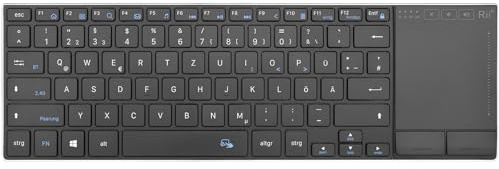 Rii Kabellose Tastatur mit Touchpad Büro, Wireless Keyboard Office, Deutsche QWERTZ-Layout, Tastatur Kabellos Geschenke für Laptops, Desktops, Smart-TVs, Tablets, Schwarz (2.4G+BT)