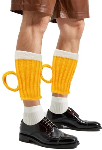 1 Paar Oktoberfest Tracht Wadenwärmer,Gestrickte Lustige Bier Wadenstrümpfe mit Henkel,Funny Trachten Bierkrug Stulpen,Bavarian Wiesn Socken,Personalized Party Biersocken,für Herren Damen Geschenk