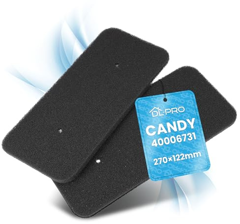 DL-pro 2x Trocknerfilter für Candy Hoover 40006731 Filtermatte 270x122mm waschbarer Filterschaum für Trockner Wärmepumpentrockner Wäschetrockner Kondenstrockner