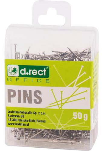 D.RECT Stecknadeln in Kunststoffbox 50g, ca. 950 Stück - Hergestellt aus Stahl - Nützlich für Schneiderei und Büro