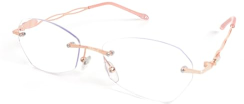 MMOWW Rimless Lesebrille für Frauen Blaulichtfilter Brille Computerbrille Leichte kleine Metall Leser (Rose Gold, +1.5)