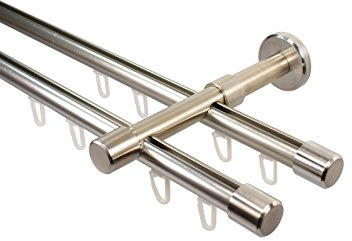 iso-design Gardinenstange mit Innenlauf 2-läufig 16 mm Durchmesser Farbe Edelstahl Wandmontage Innenlaufstange aus Metall Endstück Kappe, 160 cm