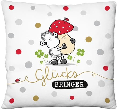 Sheepworld Plüschkissen mit Motiv Glücksbringer | Zierkissen, 25 cm x 25 cm, 100% Polyester | Geschenk, Silvster, Weihnachten, Dekoartikel | 70101