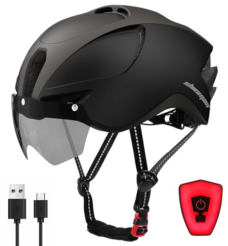 Shinmax Fahrradhelm Herren Damen mit Licht USB-Aufladung Fahrradhelm mit Visier Magnetische Abnehmbarer Urban Erwachsene Radhelm Verstellbarer CE Zertifizierung 57-62CM