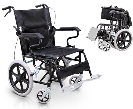 QUIRUMED Klappbarer Rollstuhl für den Transport, Klappbare und abnehmbare Fußstütze, Sitzgurt, Bremsen an den Griffen, bis 120 kg