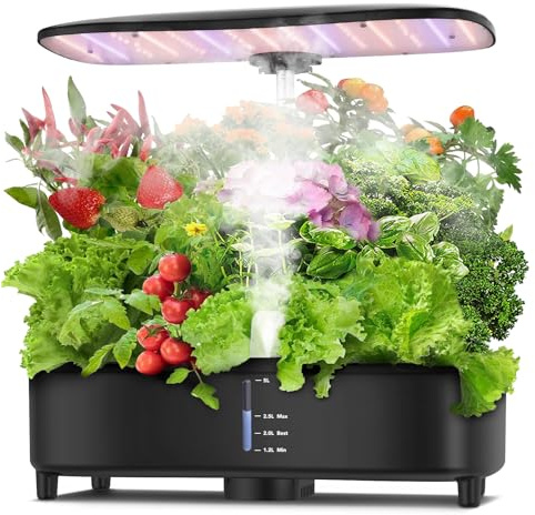 Sonidko Hydroponik Anzuchtsystem Set mit Zerstäubungstechnologie, Indoor-Garten-Set mit 48W LED-Wachstumslampe, Leiser Wasserpumpe, Auto-Timer, Höhenverstellbar, 5L Großer Tank, Pflanzenkeimungs-Set