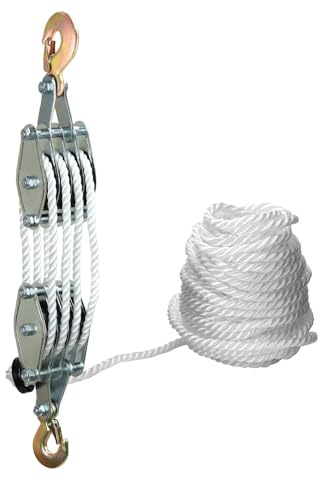 QWORK® Schwerlast Flaschenzug Maximale Kapazität: 2000 kg Max. Hubhöhe: 2,4 m - 8 Umlenkrollen und 20m Seil