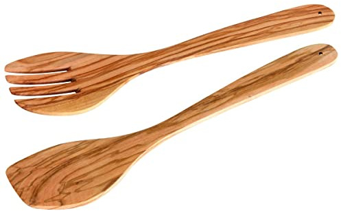 Fackelmann 30855 Salatbesteck Olivenholz Spülmaschinenfest 30 cm, Braun