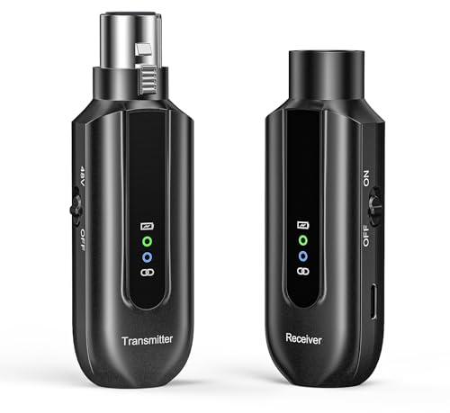POGOLAB XLR Mikrofon Sender Empfänger, 2.4G Kabelloses Funkmikrofon-Adapter für Dynamisches Mikrofon Kondensatormikrofon, 12 Stunden, 150-Fuß, Geeignet für Gesang/öffentliches Reden
