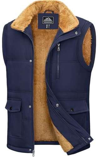 MAGCOMSEN Herren Fleeceweste Outdoorweste Thermoweste Gilet | Fleece Steppweste,Warme Daunenweste,Stehkragen,Ärmellose Weste Mit Mehrfachtaschen