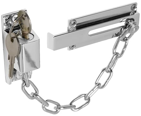 XFORT Türkette aus poliertem Chrom, Sicherheitskette für die Vordertür mit externem Schlüssel-Entriegelungsmechanismus.