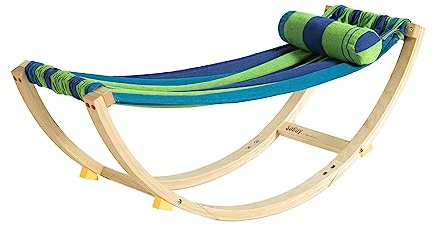 SoBuy Hängematte Kinder mit Sicherheitsstopper, Kinderliege, Schaukelliege aus Holz mit Kopfkissen, Kinderhängeschaukel für Kinderzimmer, Bunt, 122×48×36 cm KMB16-J