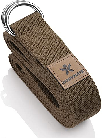 BODYMATE Yoga-Gürtel mit Metallringen, Gurt für Anfänger und Profis, 100 % Baumwolle, 250 cm lang und 3,8 cm breit