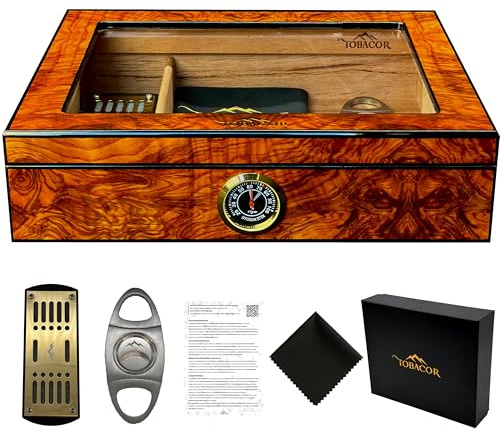 TOBACOR Humidor Classic - Premium Zigarrenhumidor - inklusive Zubehör & Geschenkbox